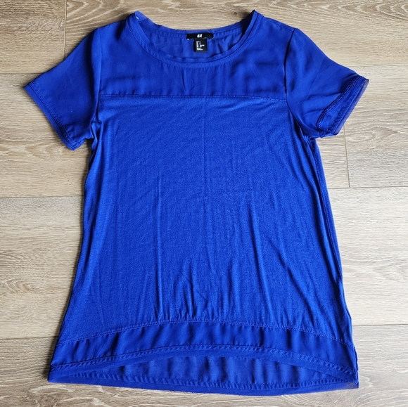 Women's Royal Blue Dark Blue Dressy Blouse Top Short Sleeve Shirt | Small - Picture 15 of 15